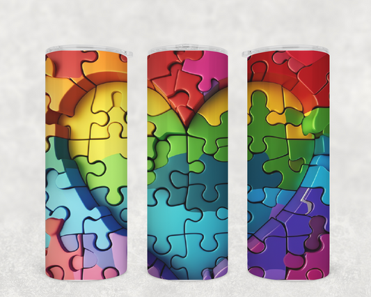 Autism Awareness Tumblers- 3D Heart Puzzle Piece design Drink Tumbler-Autism Drinkware