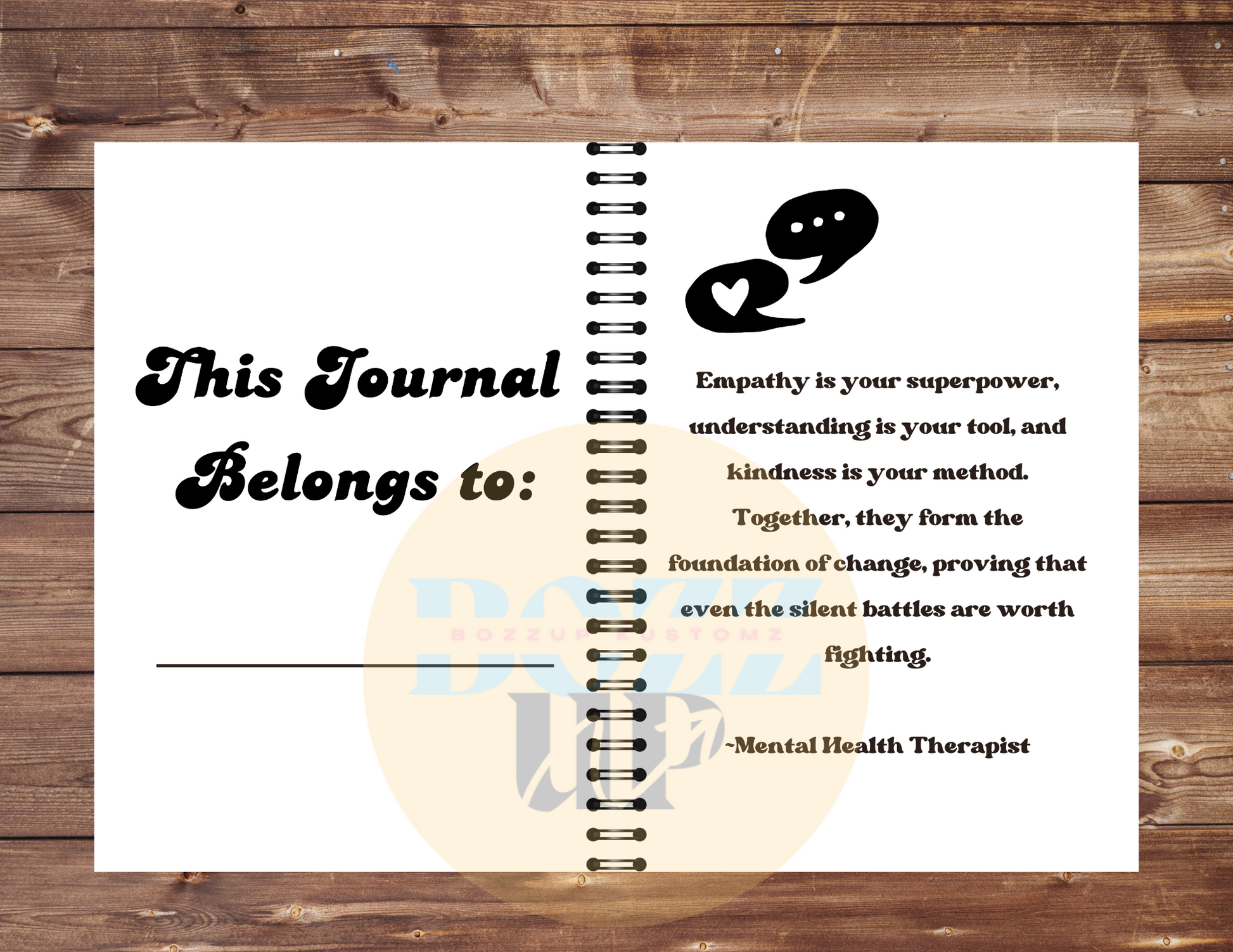 A close-up view of the journal’s 100 lined pages, showcasing the ample space for writing, with crisp, clean lines for easy note-taking and reflection for Mental Health professional therapist