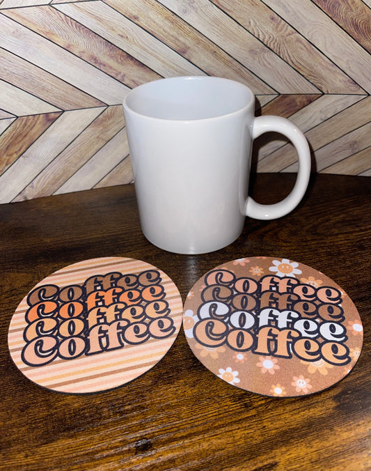 Retro Coffee Drink Coasters Set- 2pc
