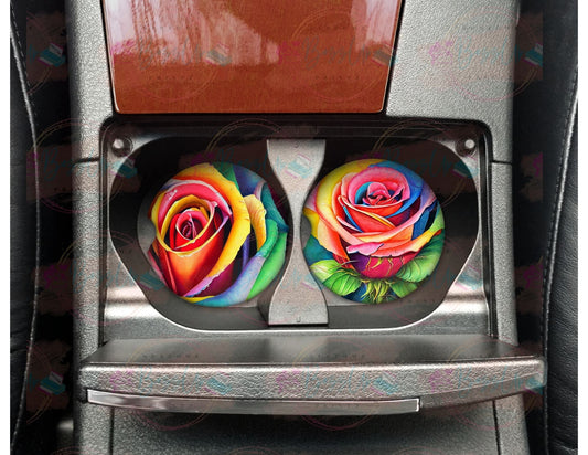 Car Coaster- Rainbow Rose 2pc Set - BozzUp Kustomz