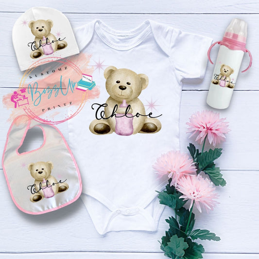 Custom Teddy Bear Baby Set-Pink - BozzUp Kustomz