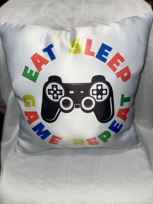 Eat Sleep Game Repeat Throw pillow - BozzUp Kustomz 